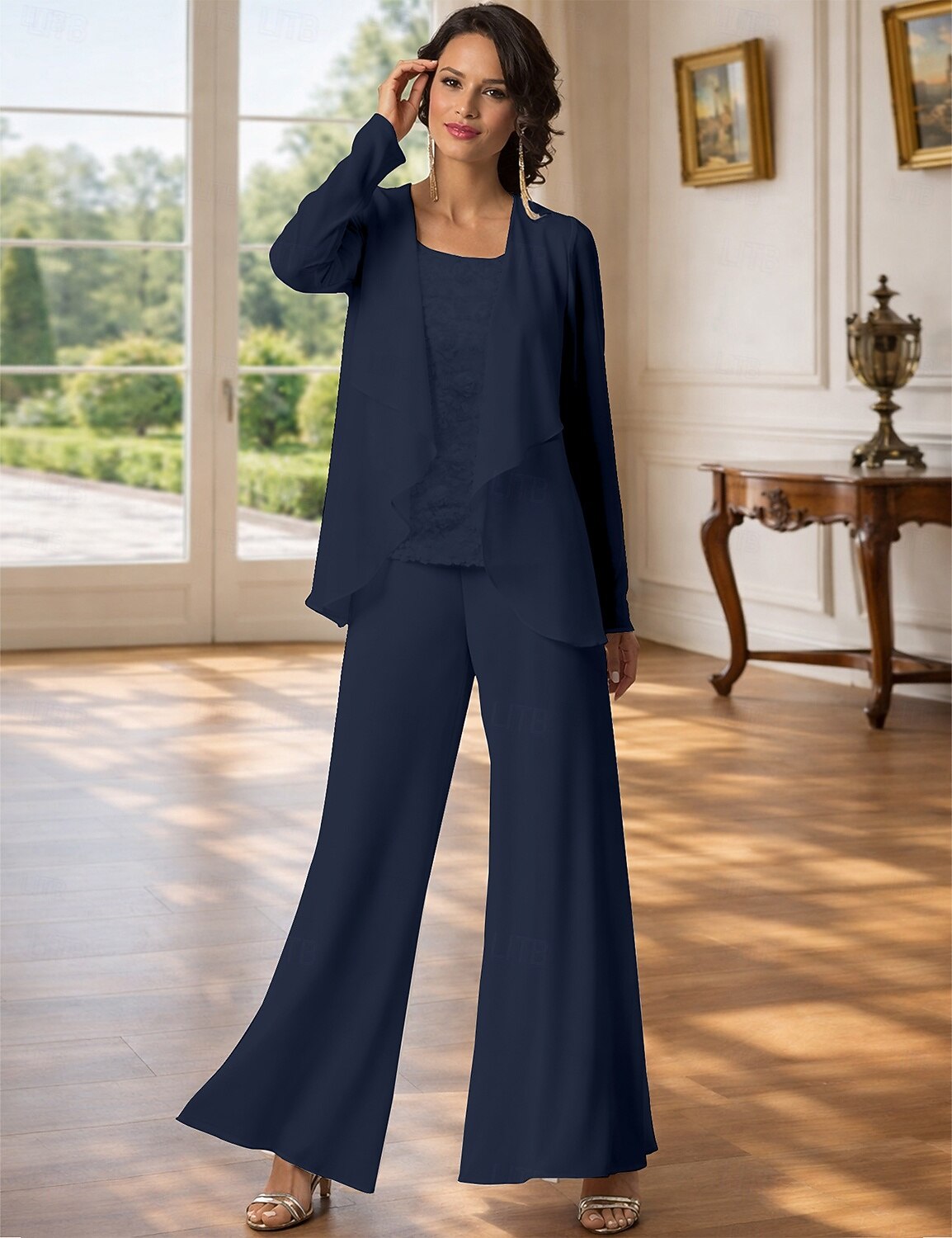 Jumpsuit Pantsuit 3 Piece Floor Length Mother of the Bride Dress 