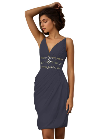 Dress Sheath/Column V-neck Sleeveless Short/Mini Chiffon Homecoming Dress