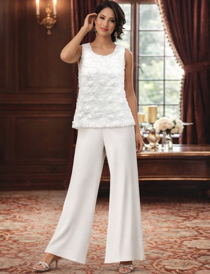 Jumpsuit Pantsuit 3 Piece Floor Length Mother of the Bride Dress 