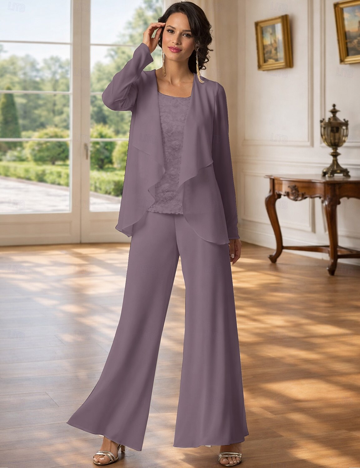 Jumpsuit Pantsuit 3 Piece Floor Length Mother of the Bride Dress 