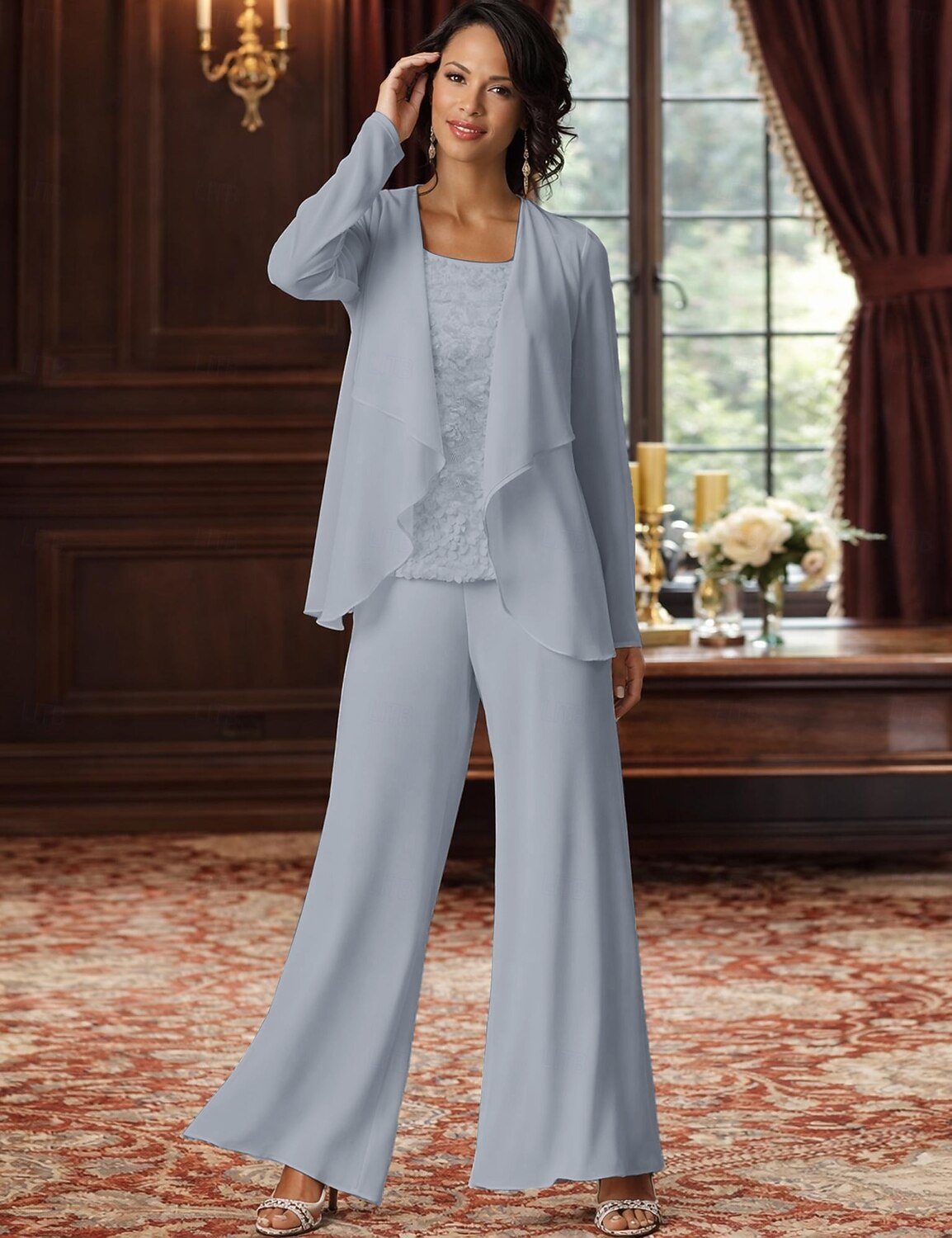 Jumpsuit Pantsuit 3 Piece Floor Length Mother of the Bride Dress 