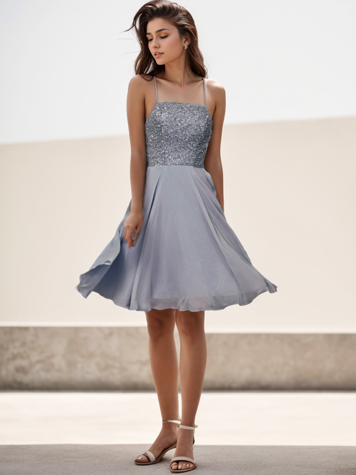 A-Line Cocktail Party Dresses Homecoming Dress Open Back Beaded Glitter