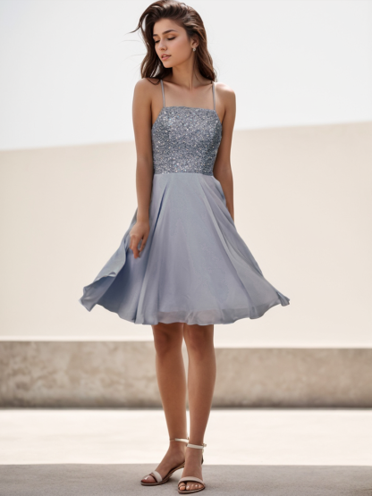 A-Line Cocktail Party Dresses Homecoming Dress Open Back Beaded