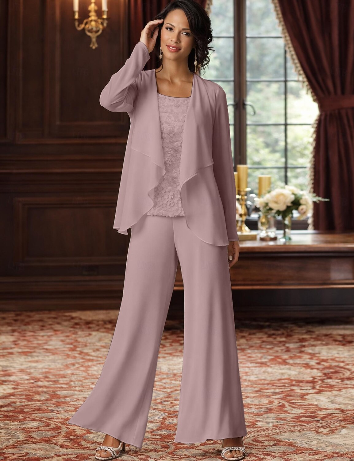 Jumpsuit Pantsuit 3 Piece Floor Length Mother of the Bride Dress 
