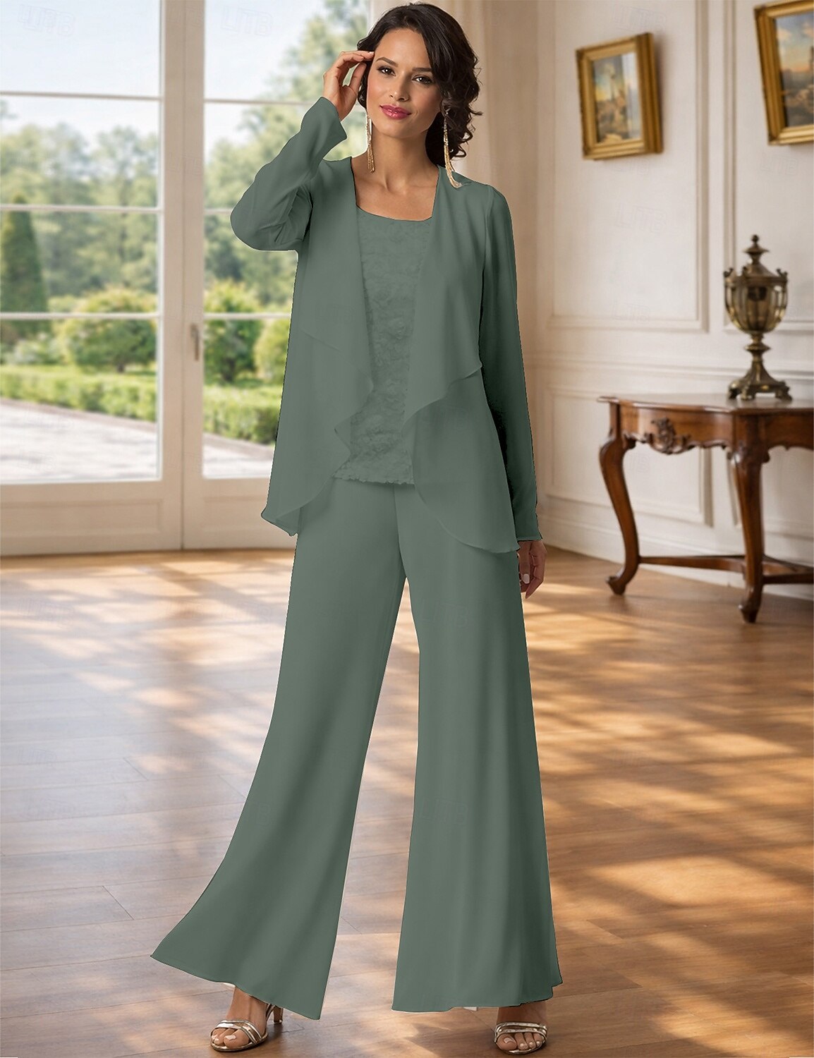 Jumpsuit Pantsuit 3 Piece Floor Length Mother of the Bride Dress 