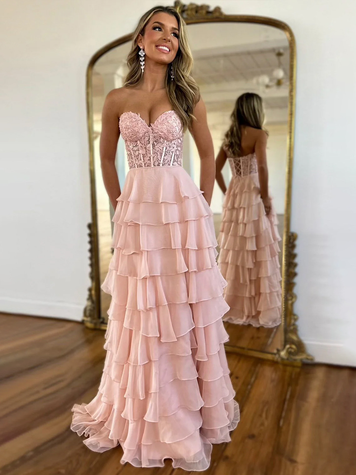 A-line Sweetheart Sexy Lace Up Long Prom Dress Chiffon With Split