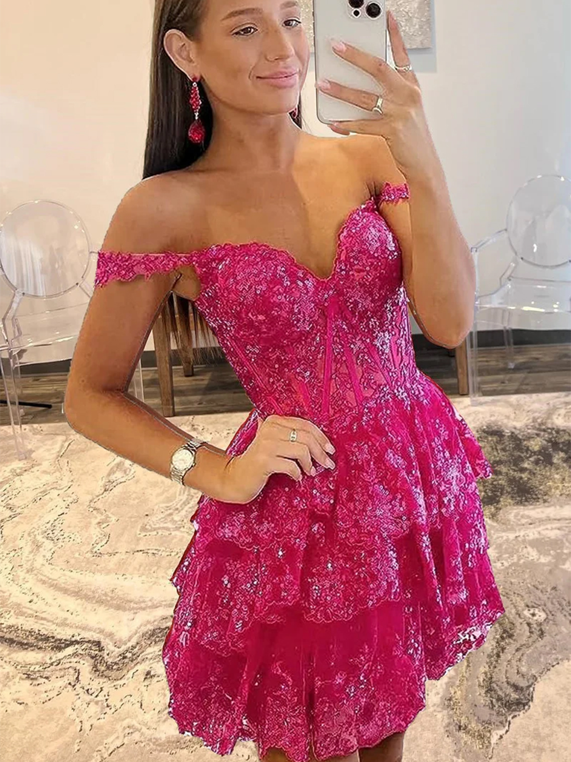 A-Line Sweetheart Tiered Short-Mini Homecoming Dress