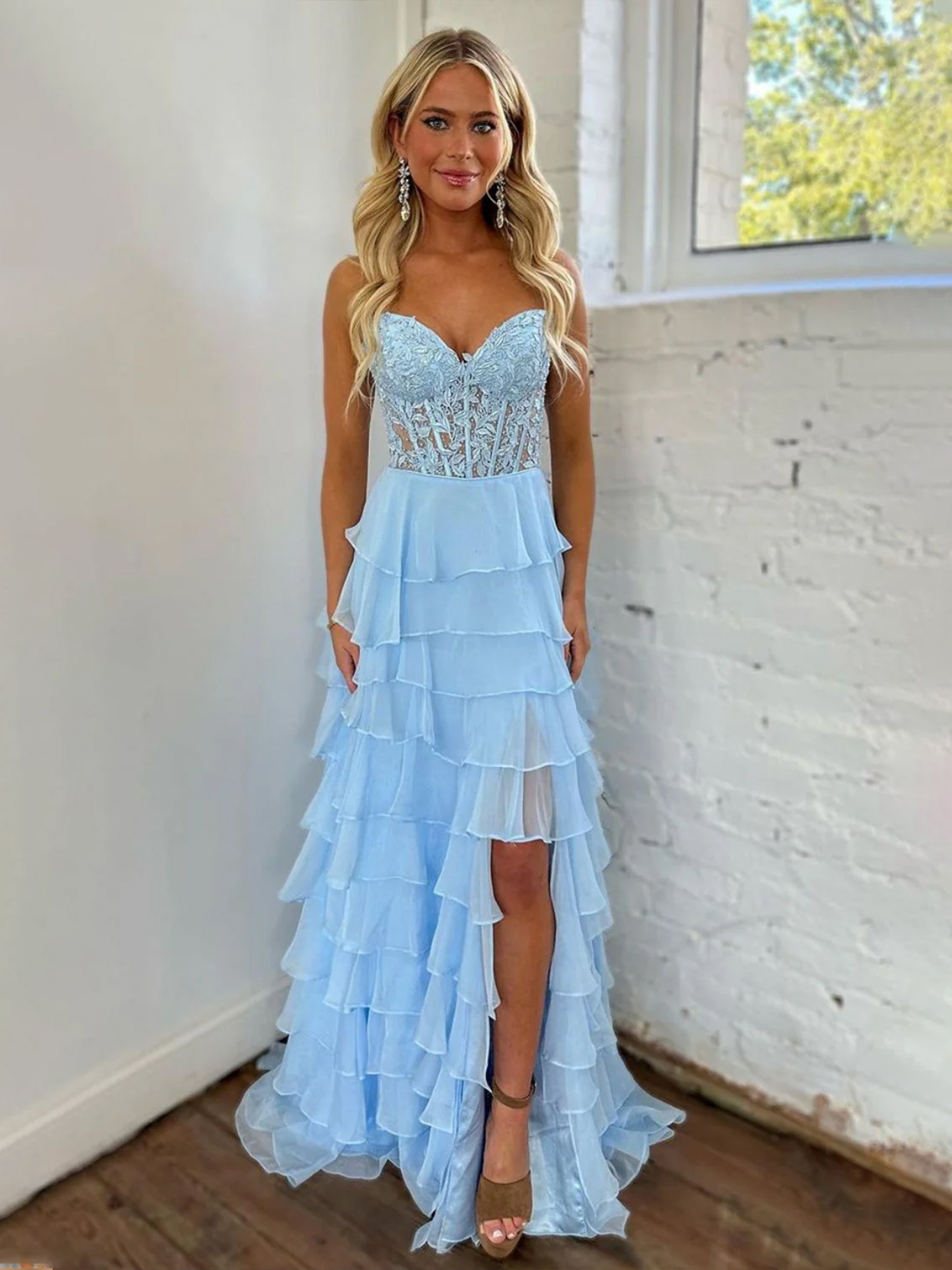 A-line Sweetheart Sexy Lace Up Long Prom Dress Chiffon With Split