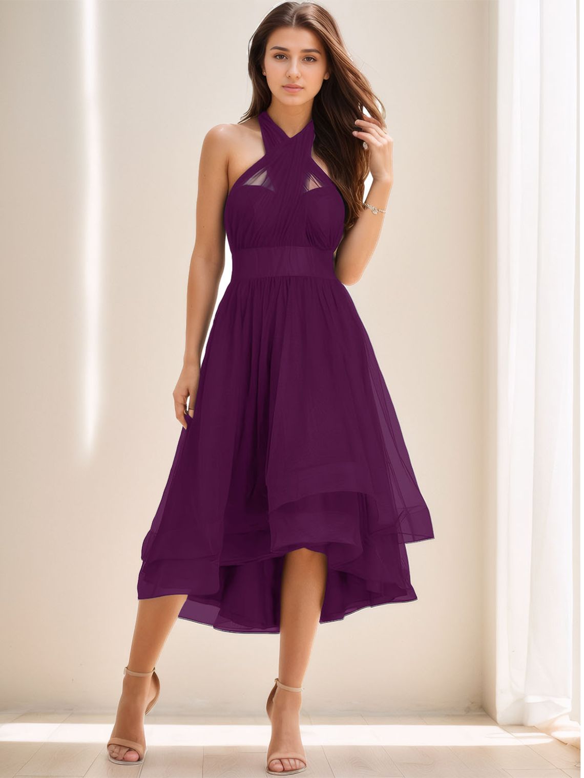 A-Line Summer One Shoulder Convertible Homecoming Dress with Ruched