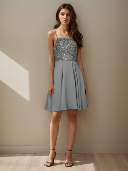 A-Line Cocktail Party Dresses Homecoming Dress Open Back Beaded Glitter