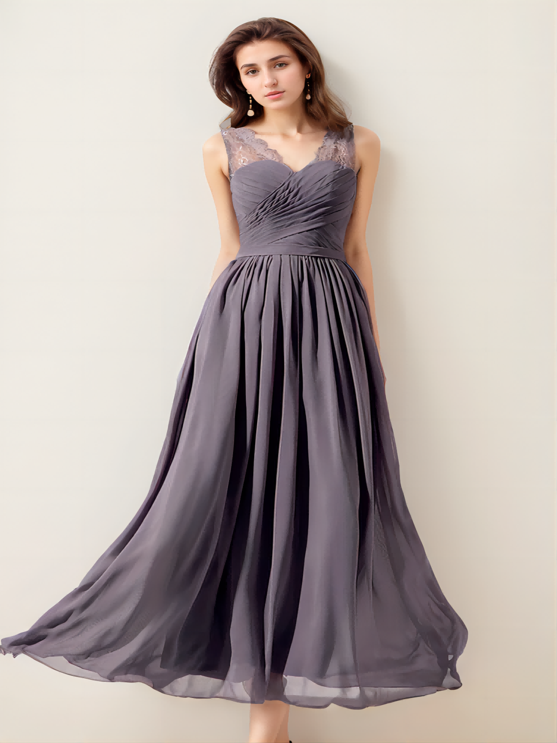 Long V-neck Bridesmaid Dress
