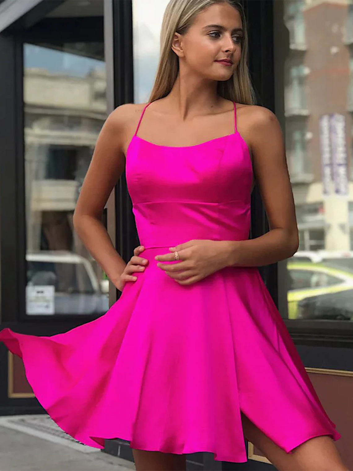 A Line Satin Simple Homecoming Dress