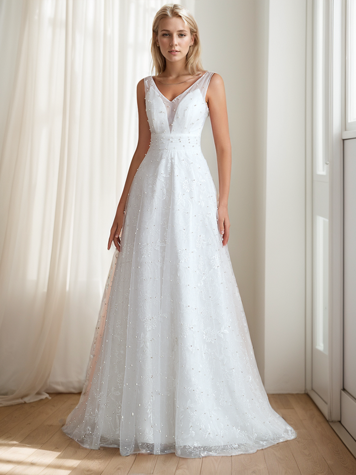 A-Line/Princess Engagement Formal Wedding Dresses Beading Bridal Gowns