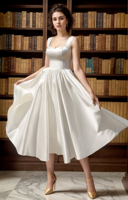 Dress A-Line Minimalist Cocktail Party Dress Tea Length Satin with Sleek