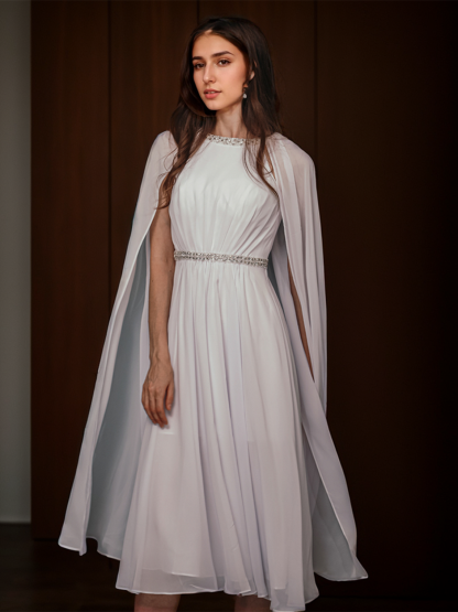 Dress A-Line/Princess Wedding Guest Chiffon Jewel Neck Beading Evening Dress