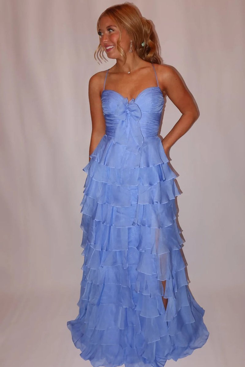 A Line Spaghetti Straps Yellow Long Prom Dresses with Ruffles Evening Dresses, product image 21