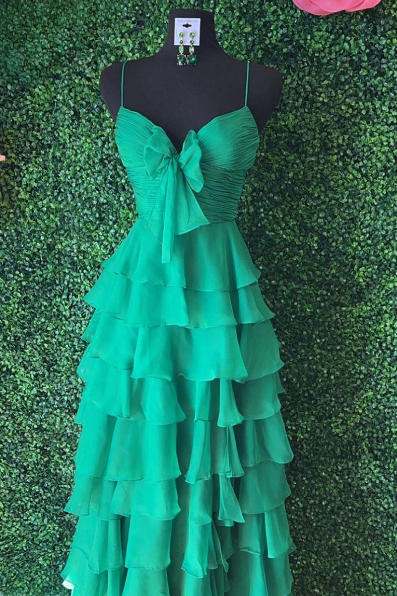 A Line Spaghetti Straps Yellow Long Prom Dresses with Ruffles Evening Dresses, product image 11