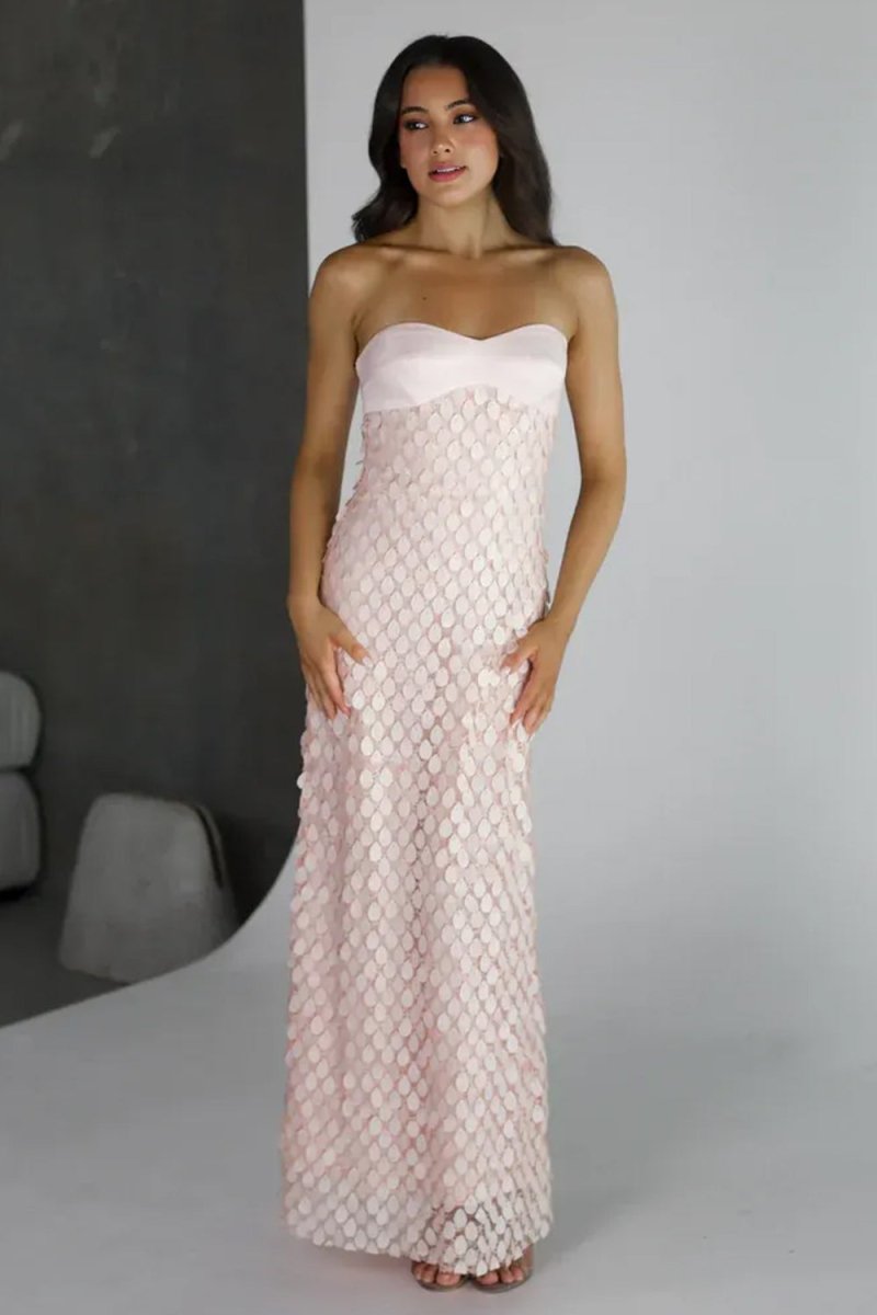 Pink Sheath Sweetheart Long Prom Dresses with Sequins Evening Dresses, product image 4