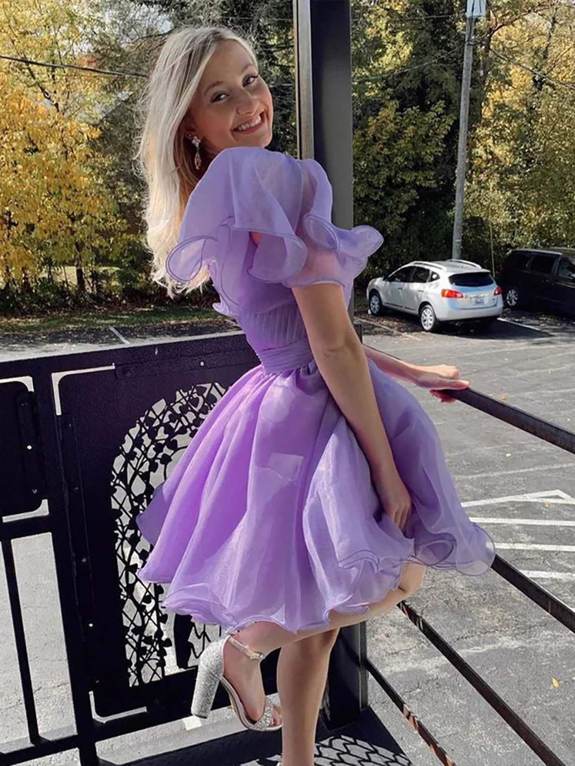 One Shoulder White A Line Cute Homecoming Dress with Ruffles