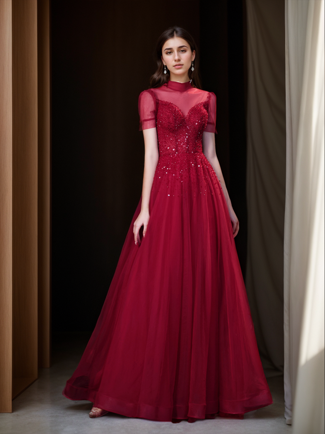A-Line/Princess Evening Dresses Luxury Sparkle Light Burgundy Prom Gown