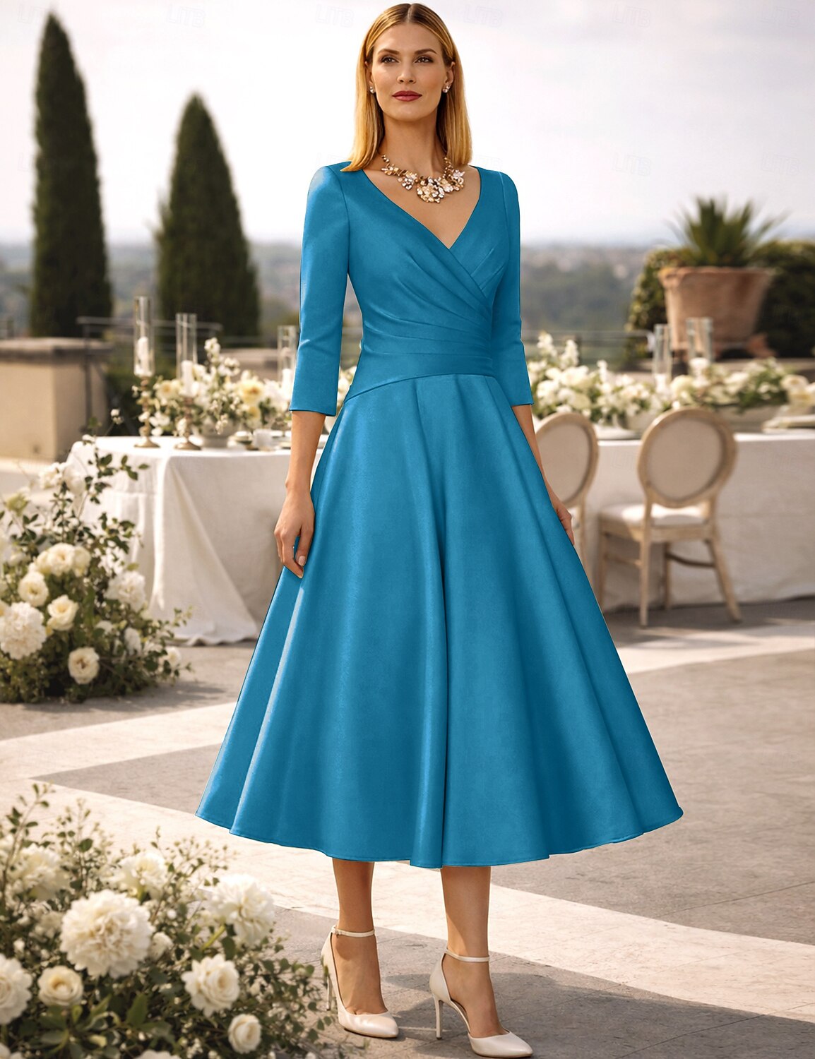  A-Line Tea Length Cocktail Dresses Party Dresses 