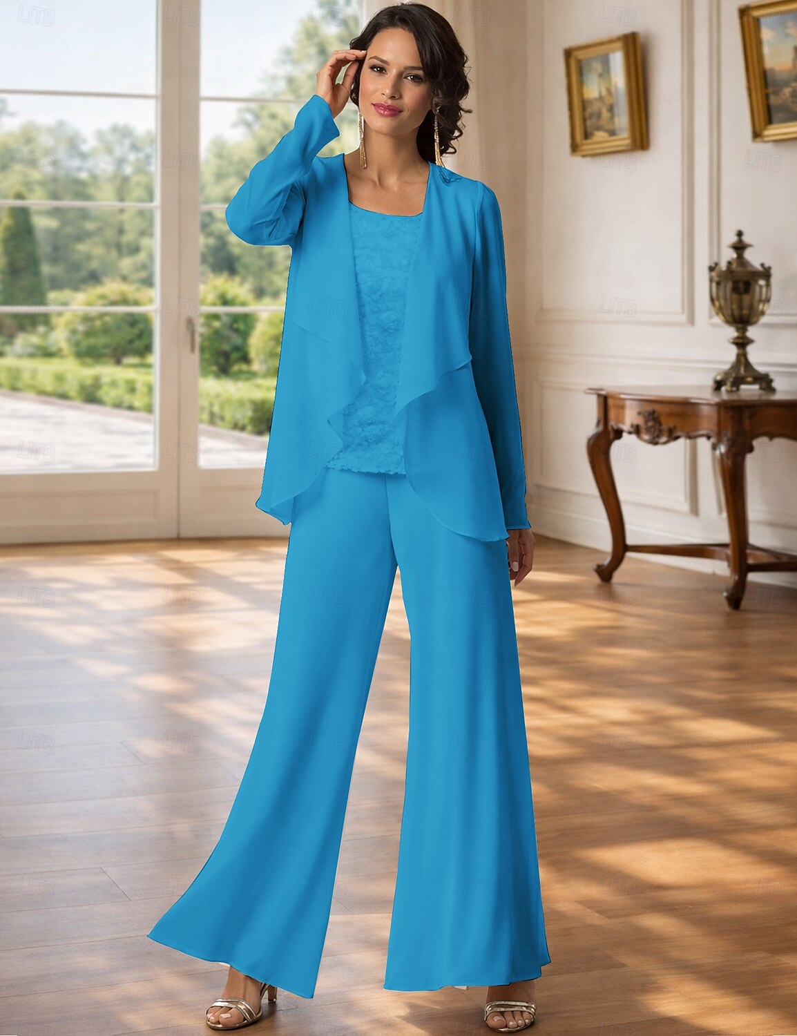 Jumpsuit Pantsuit 3 Piece Floor Length Mother of the Bride Dress 