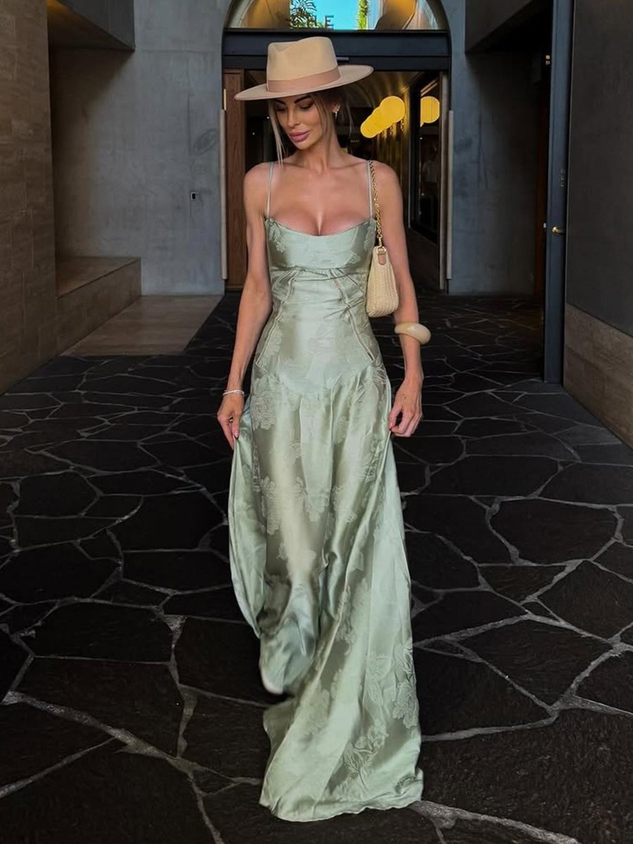 Sage Mermaid Satin Spaghetti Straps Long Prom Dresses Evening Dresses, product image 3