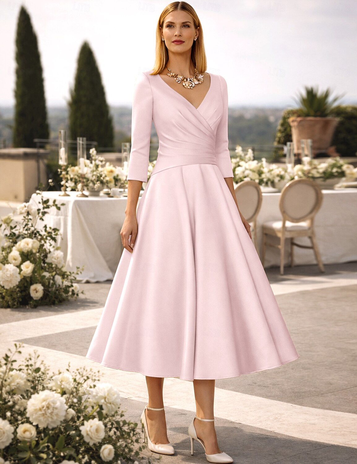  A-Line Tea Length Cocktail Dresses Party Dresses 