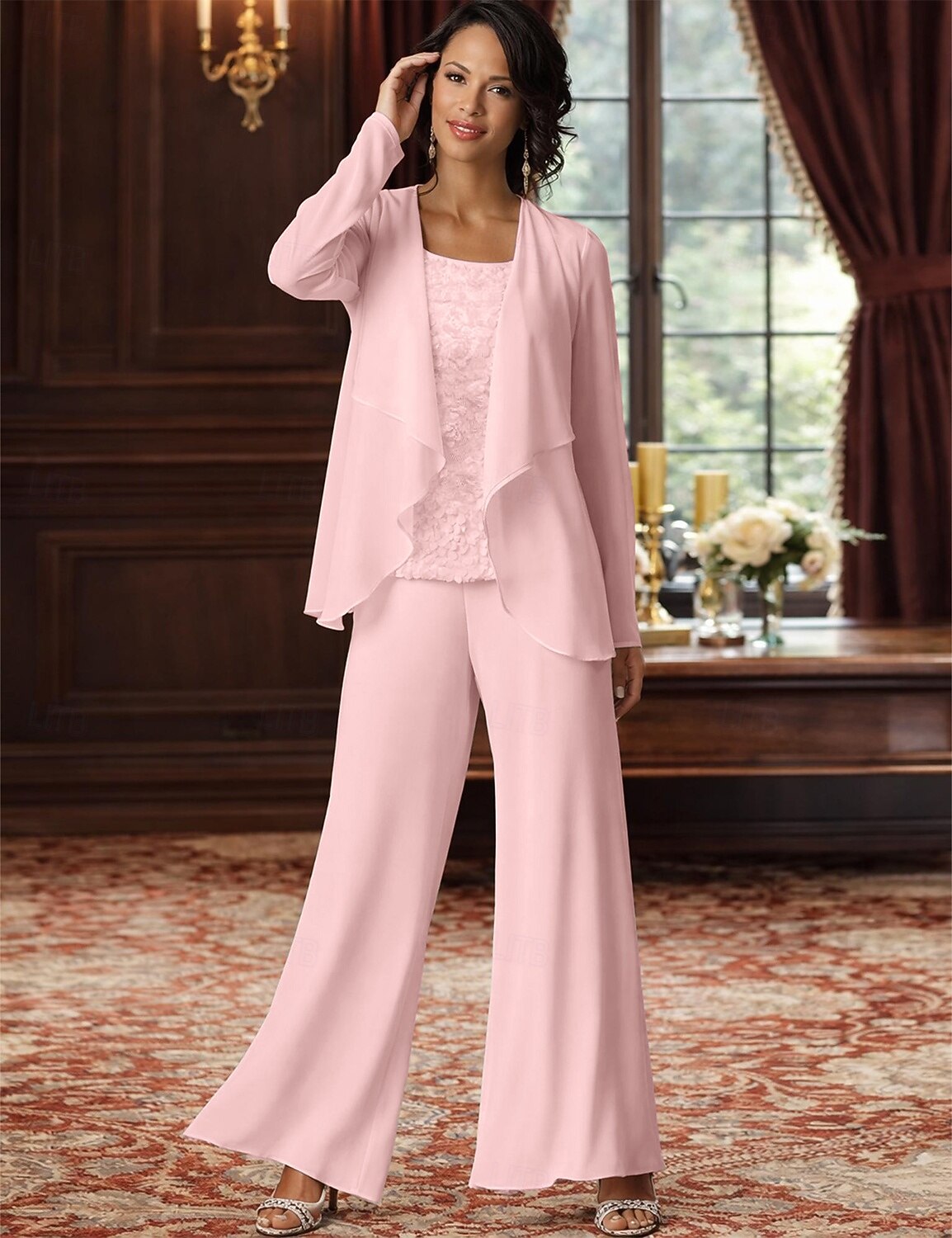 Jumpsuit Pantsuit 3 Piece Floor Length Mother of the Bride Dress 