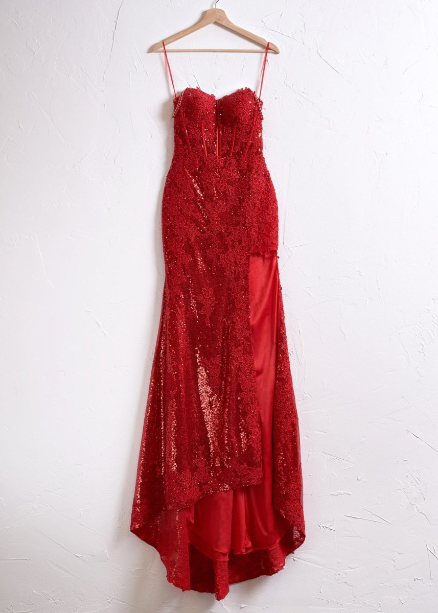 Mermaid Spaghetti Straps Appliques Prom Dresses with Slit Evening Dresses, product image 12