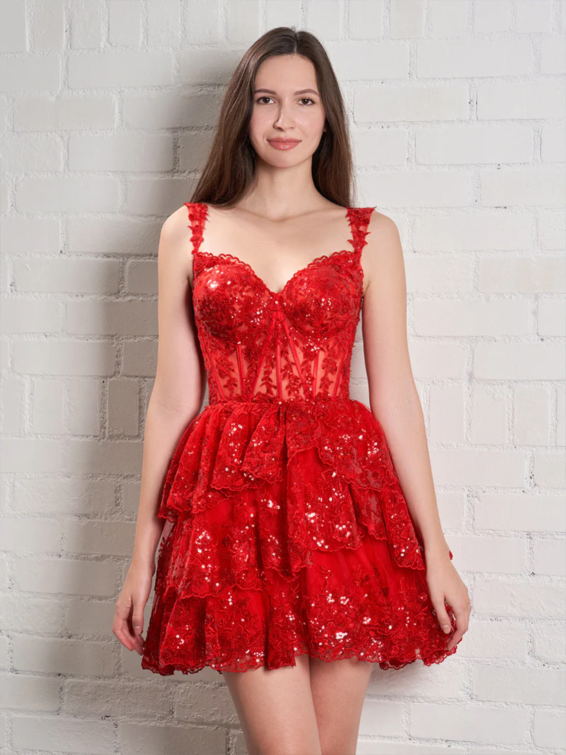 A-Line Sweetheart Tiered Short-Mini Homecoming Dress