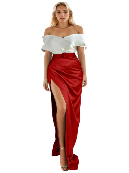 Dress Sheath/Column High Split Elegant Formal Evening Gown with Ruched Slit