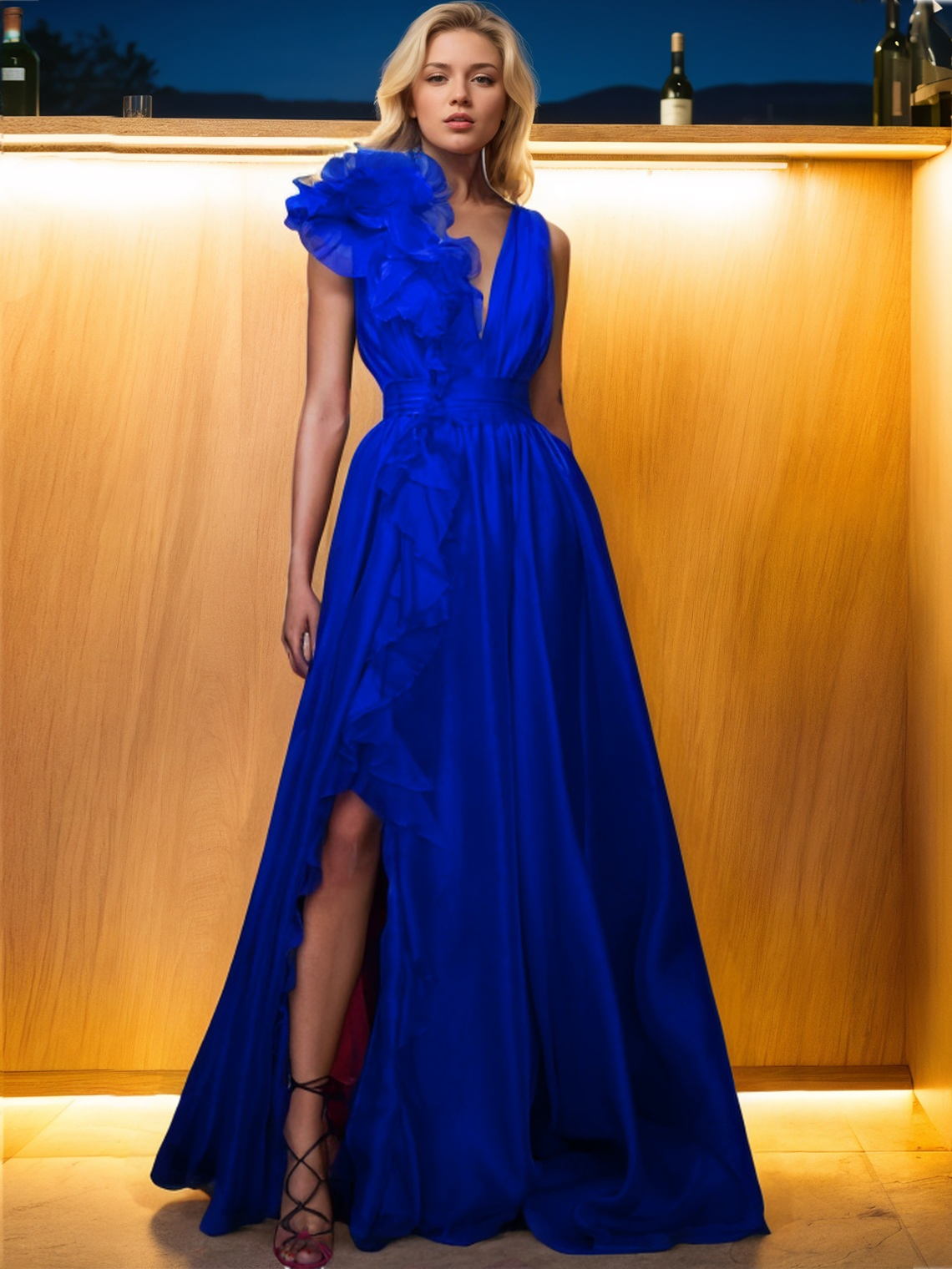 A-Line Evening Dress Formal Floor Length Sleeveless V Neck Prom Dress