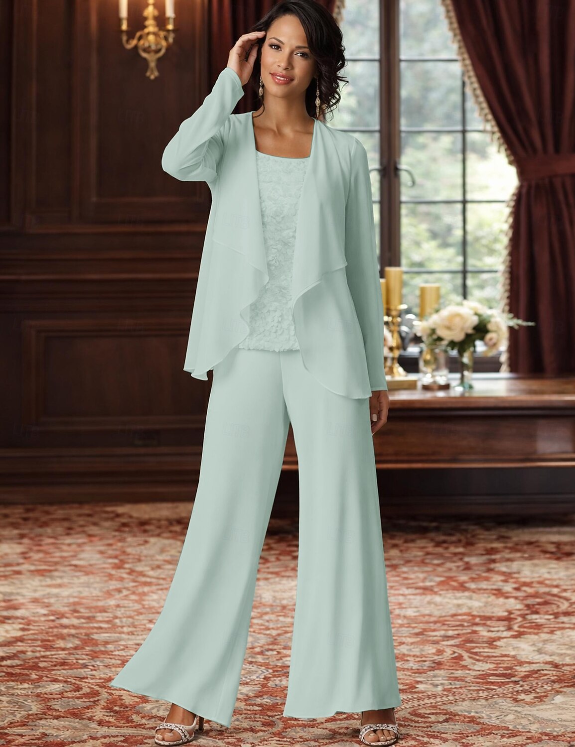 Jumpsuit Pantsuit 3 Piece Floor Length Mother of the Bride Dress 