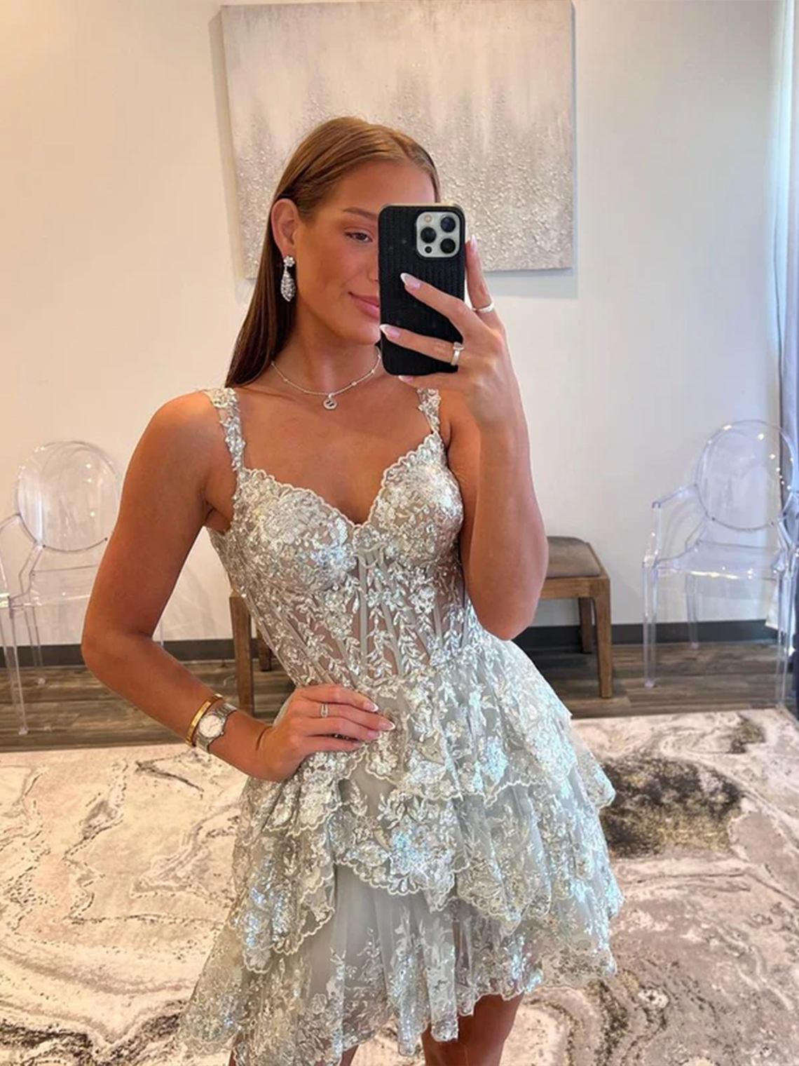 A-Line Sweetheart Tiered Short-Mini Homecoming Dress