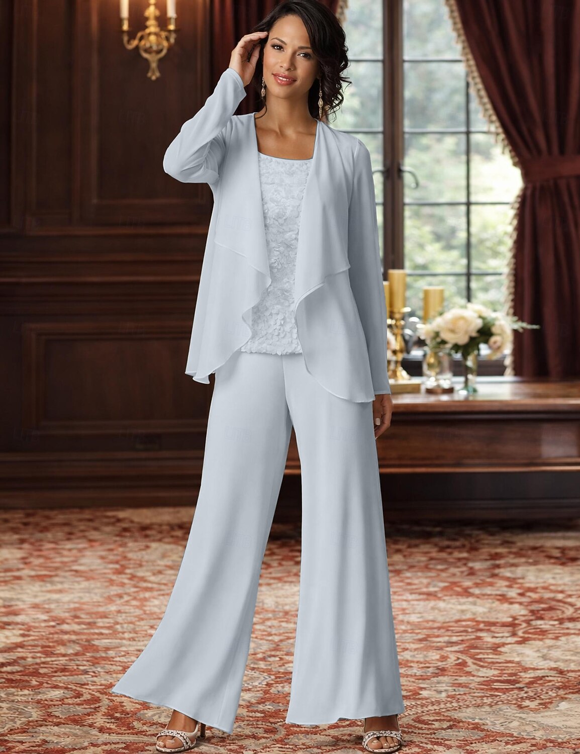 Jumpsuit Pantsuit 3 Piece Floor Length Mother of the Bride Dress 