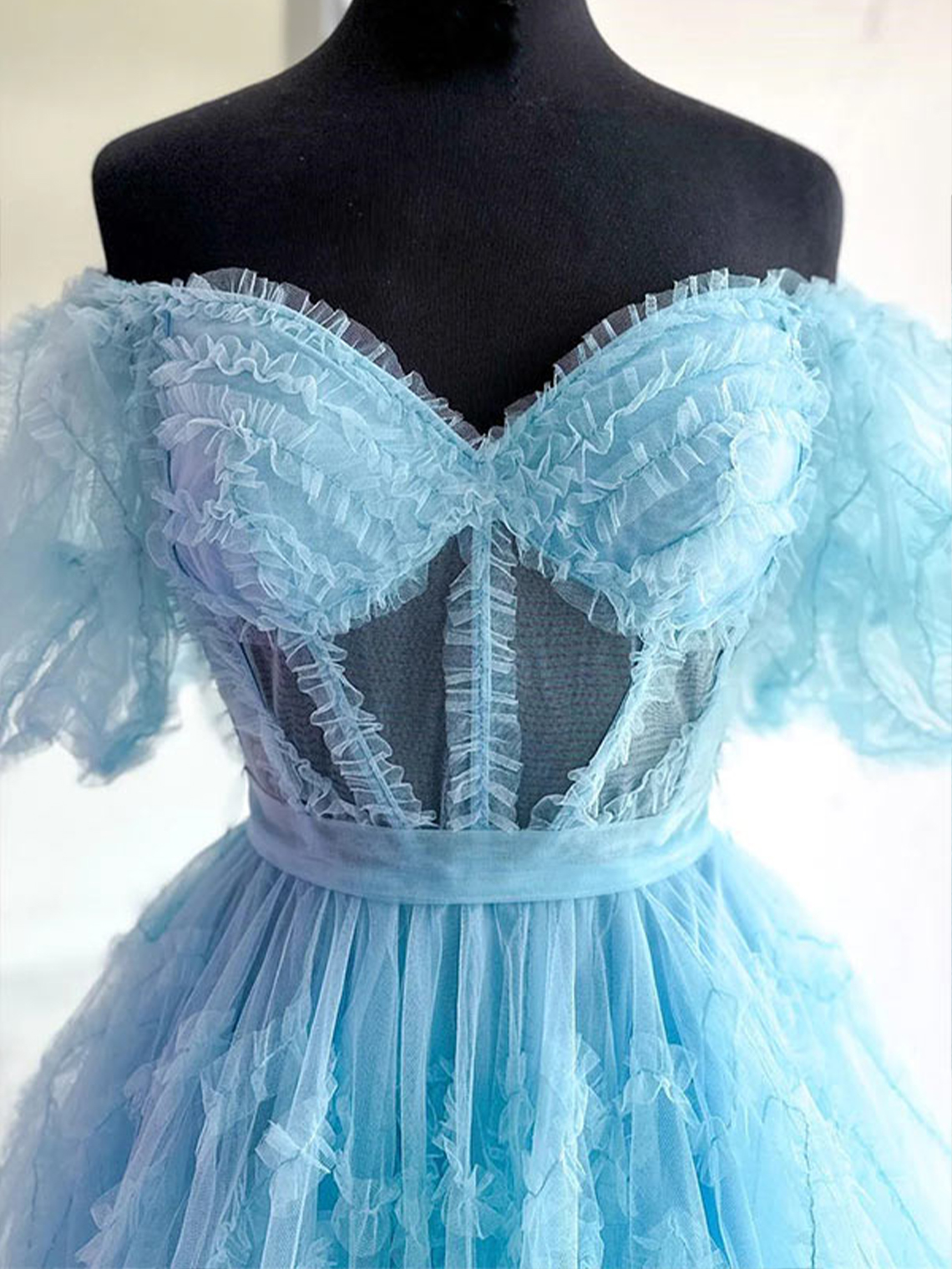 A-Line Sweetheart Short Sleeves Short/Mini Tulle Homecoming Dresses
