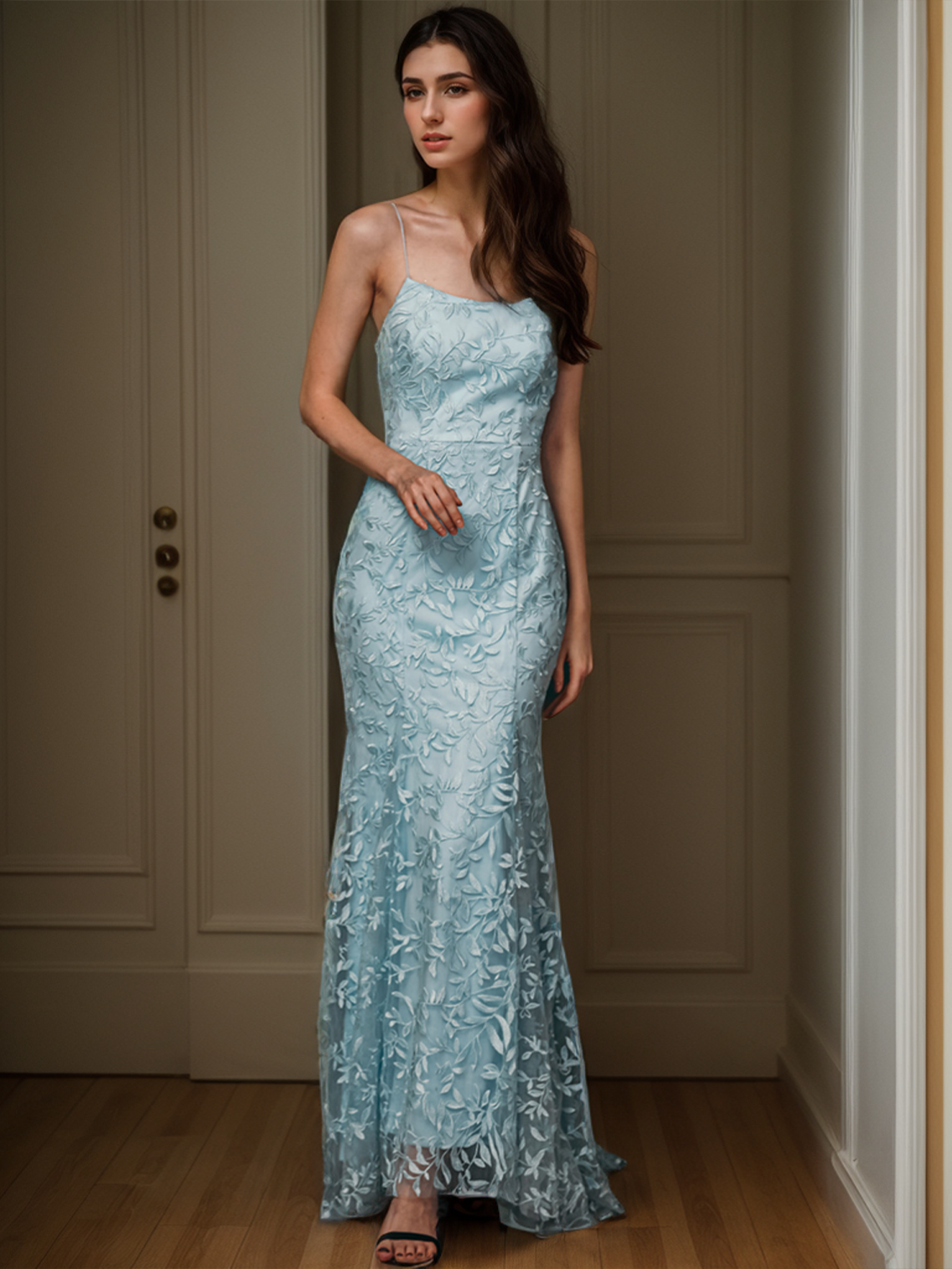 Mermaid Evening Gown Sexy Backless Prom Dresses Lace with Appliques