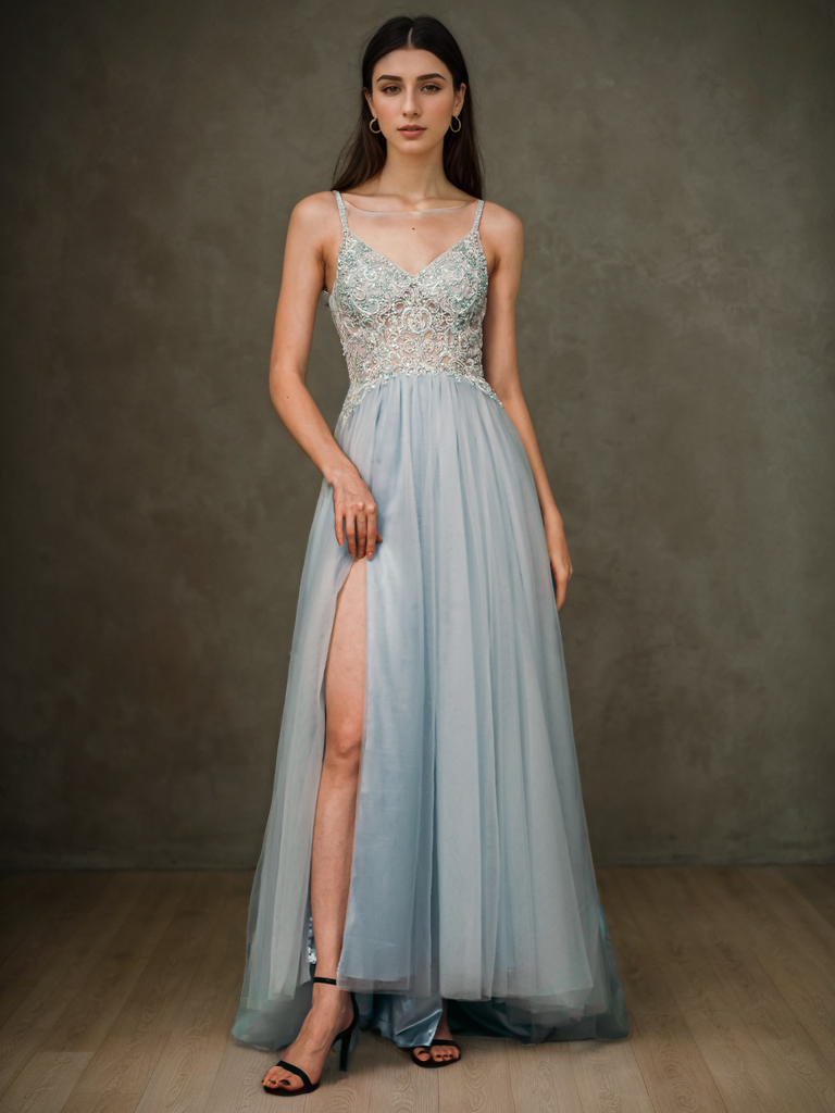 A-line Evening Gown Quinceanera Prom Dress split Sequin Appliques