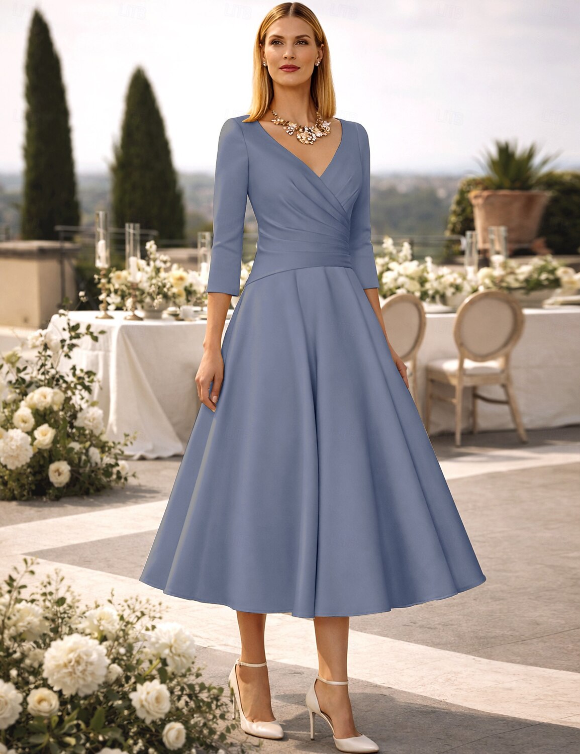 A-Line Tea Length Cocktail Dresses Party Dresses