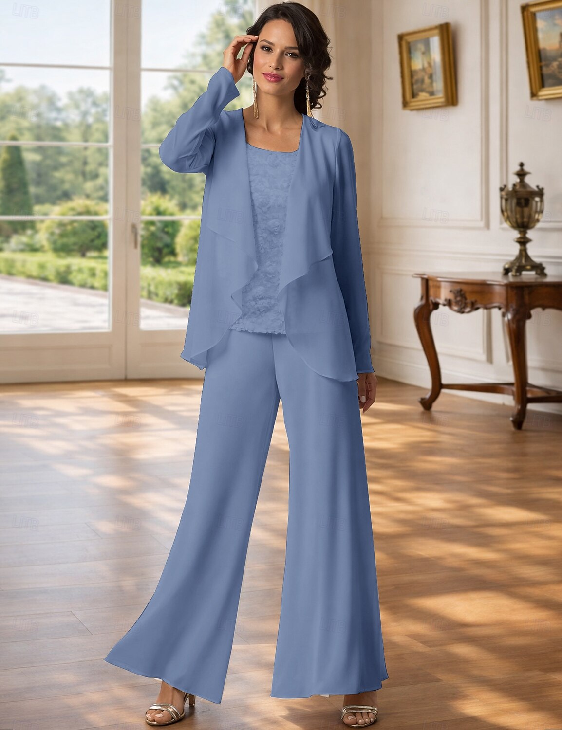 Jumpsuit Pantsuit 3 Piece Floor Length Mother of the Bride Dress 
