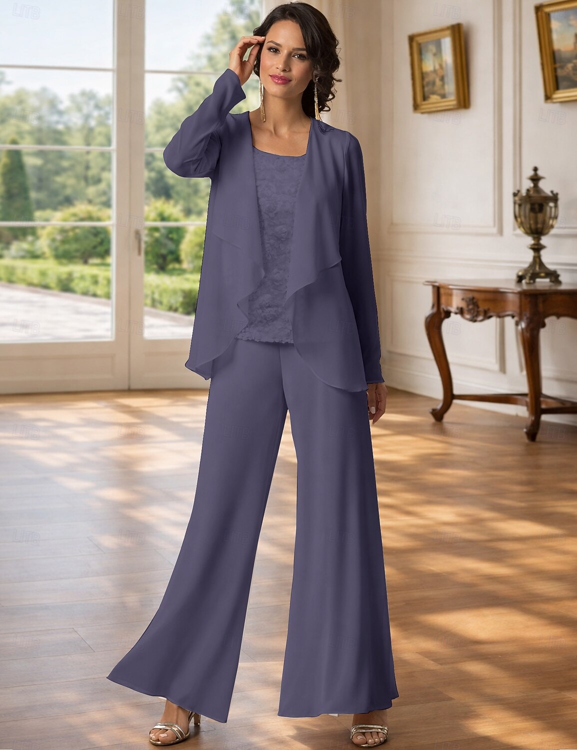 Jumpsuit Pantsuit 3 Piece Floor Length Mother of the Bride Dress 