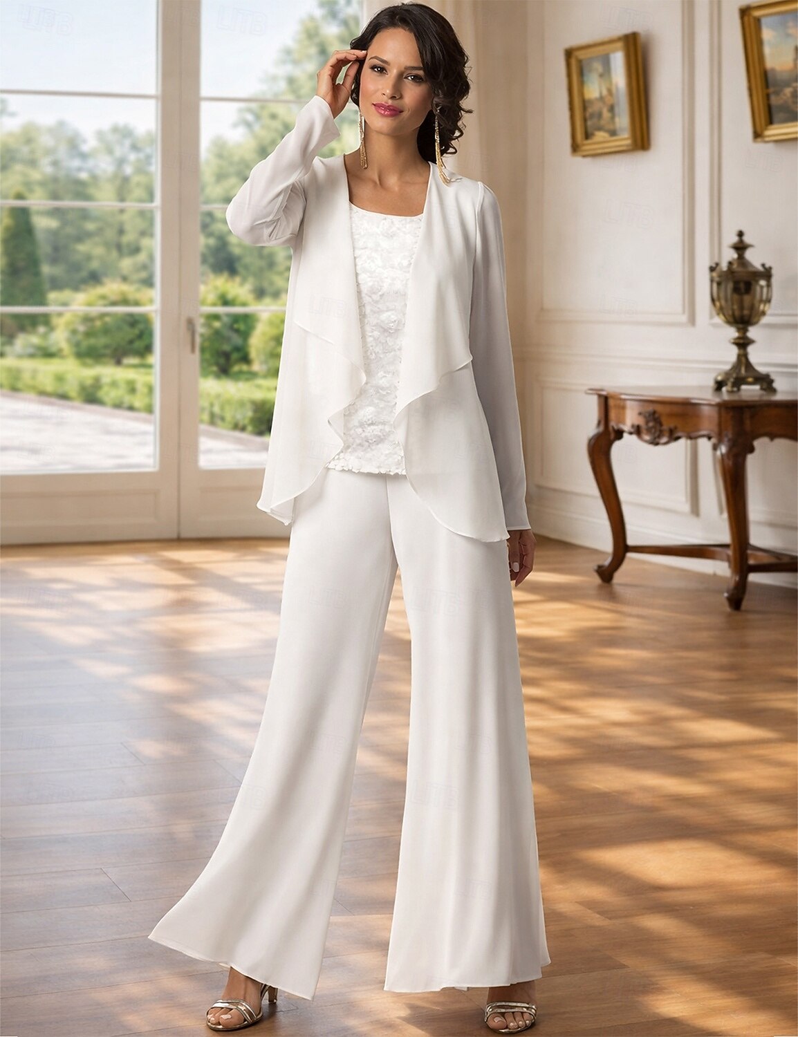 Jumpsuit Pantsuit 3 Piece Floor Length Mother of the Bride Dress 