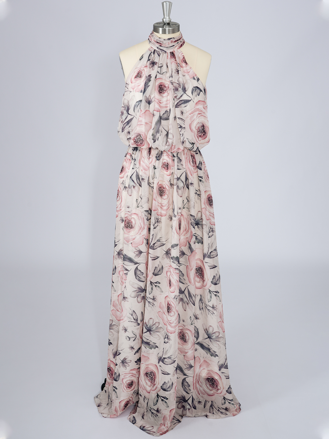 A-Line Chiffon Dress with floral patterns Floor Length Long Prom Dress