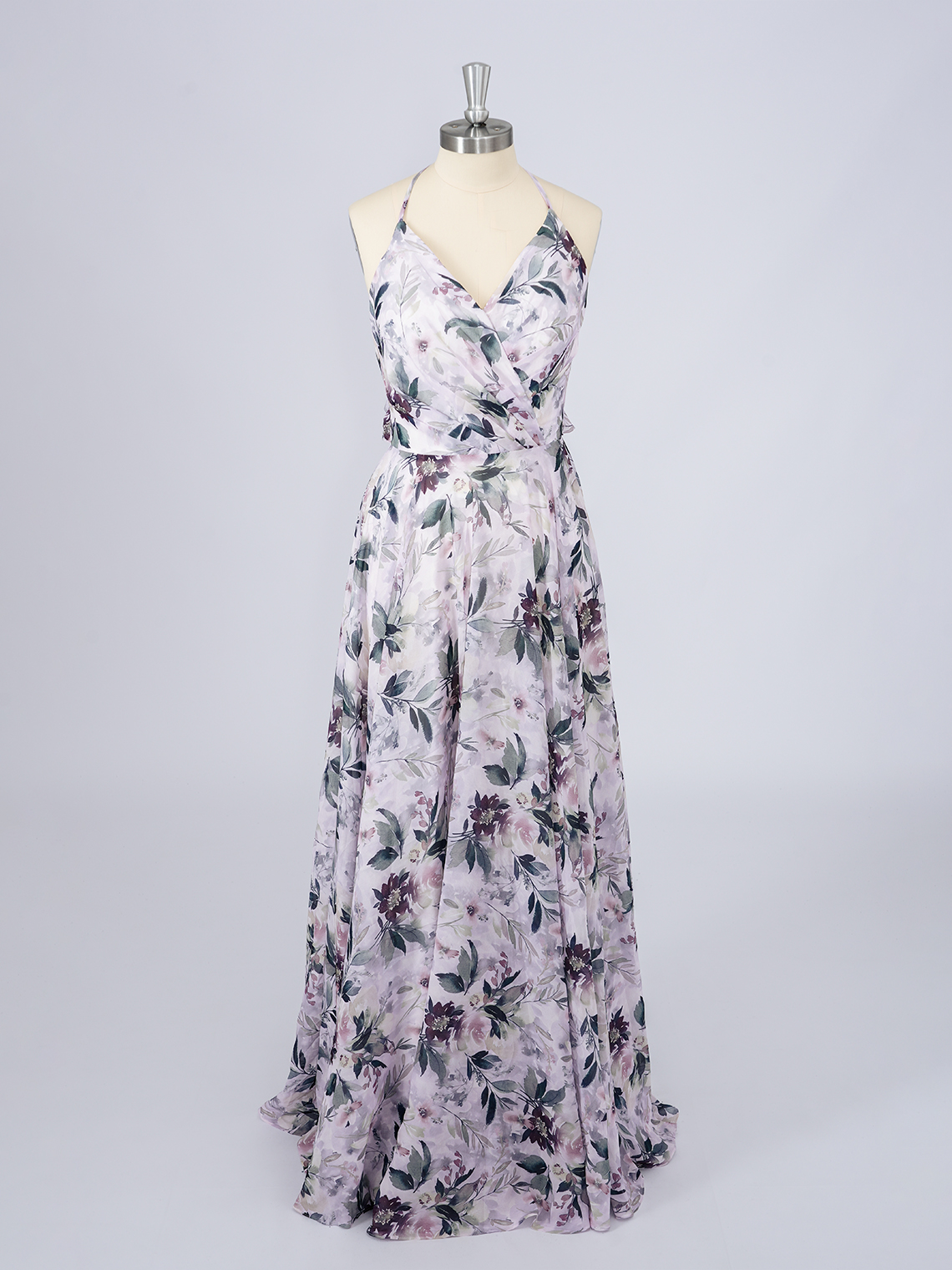 Lilac A-Line Chiffon Dress with floral patterns Long Prom Dress