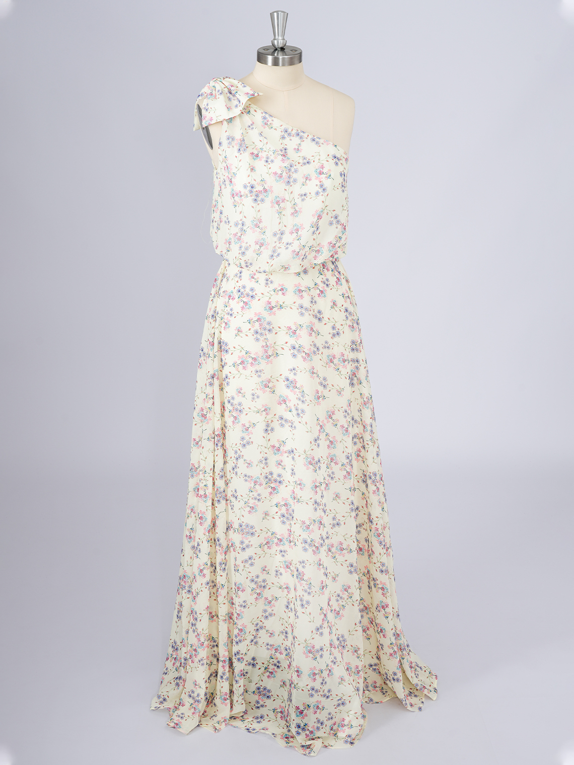 Yellow A-Line Chiffon Dress with floral patterns Long Prom Dress