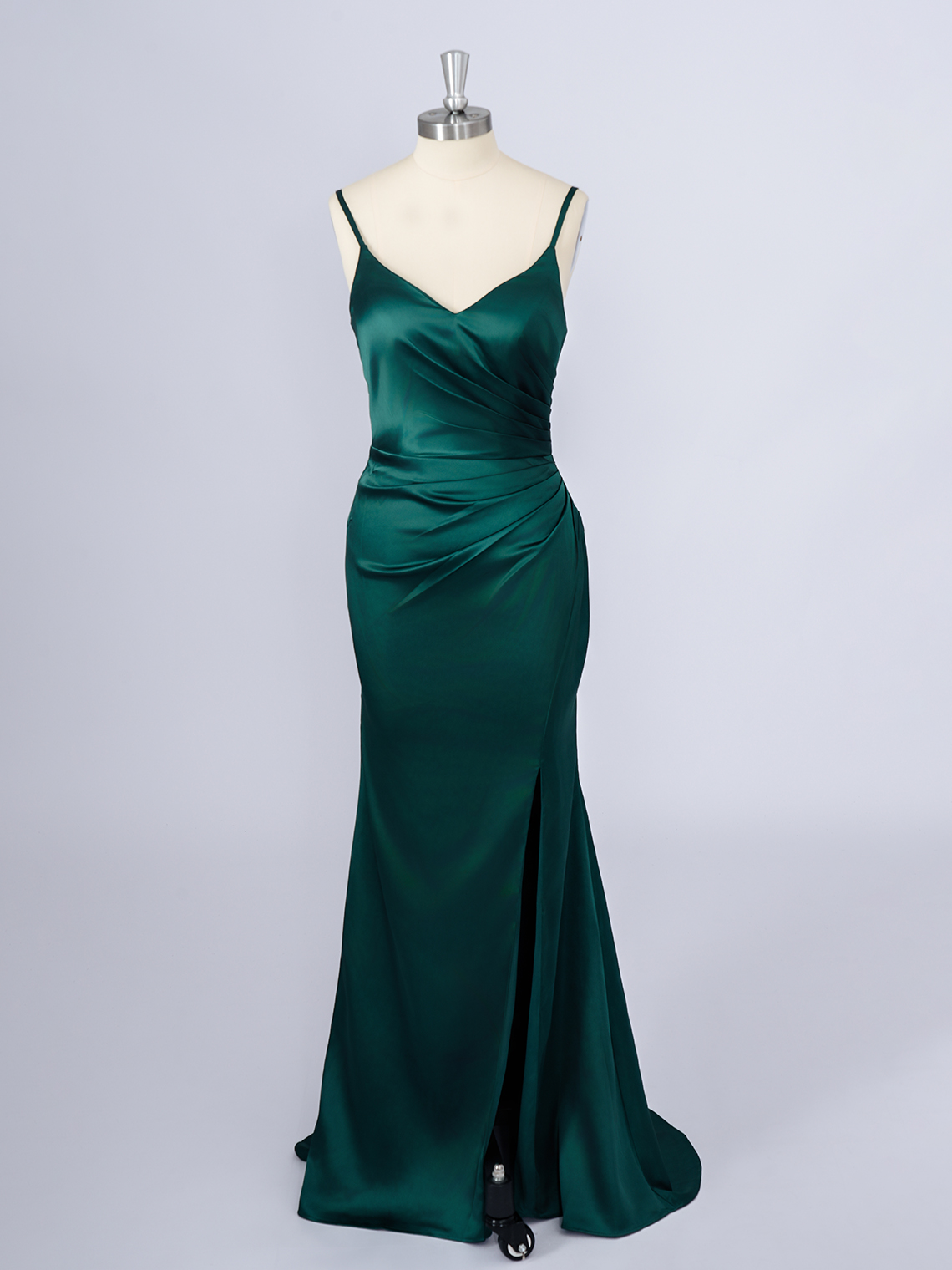Dark Green Mermaid V Neck Sleeveless With Slit Long Prom Dress