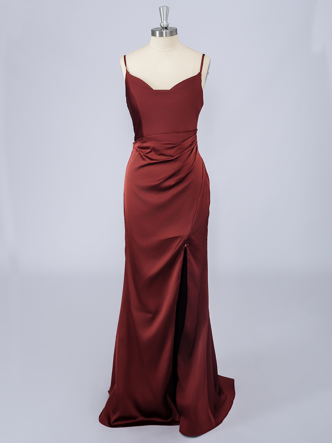 Silk Satin Mermaid Spaghetti Solid Color With High Split Prom Dress