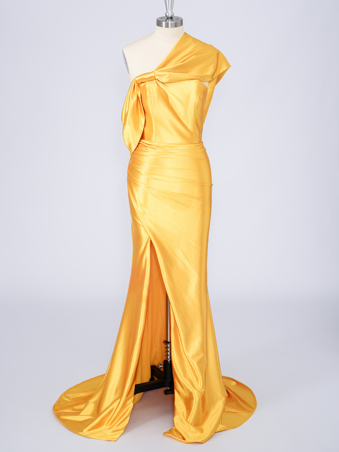 Yellow Mermaid Silk Satin One Shoulder With Slit Long Prom Dress