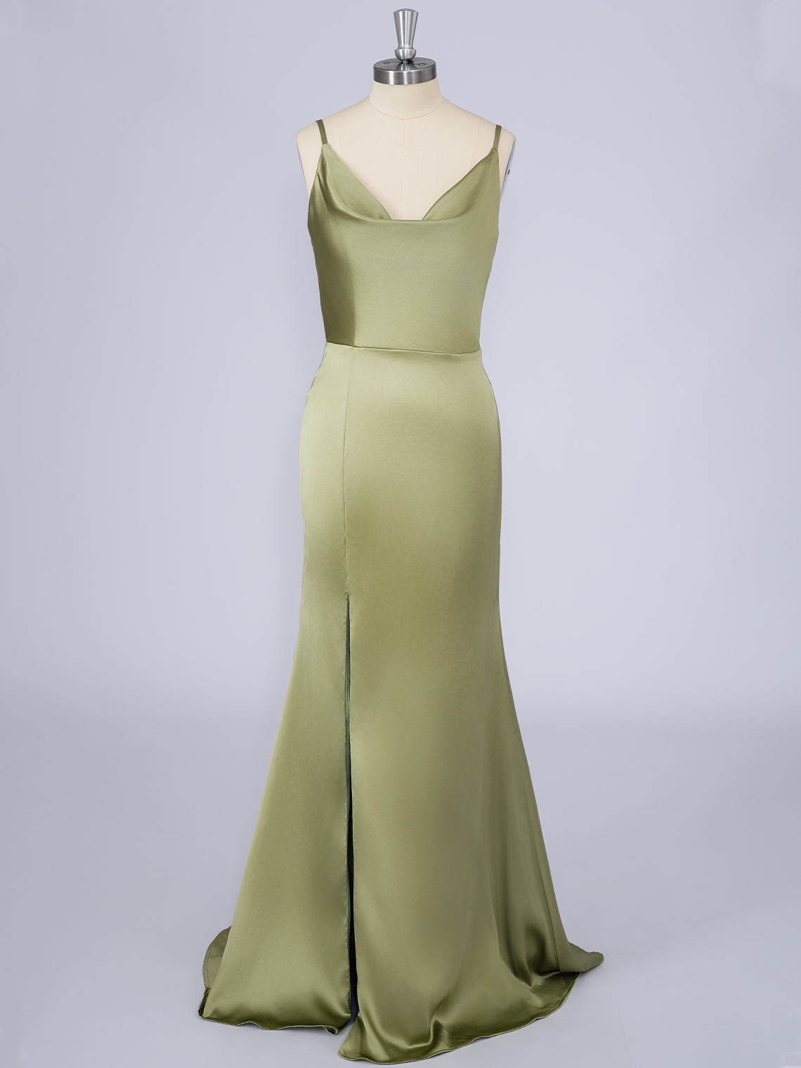 Dusty Sage Mermaid Silk Satin Spaghetti With Slit Long Prom Dress